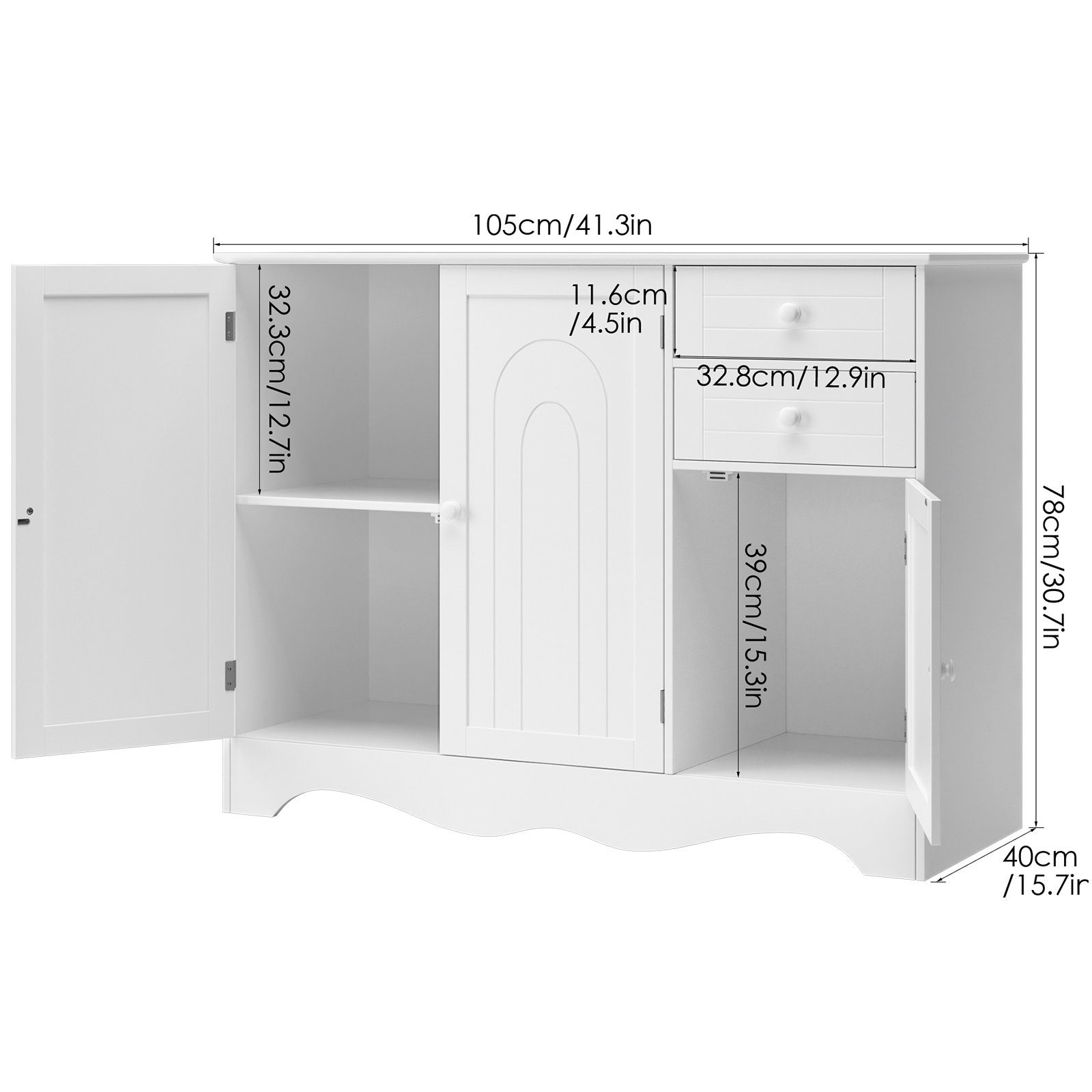HOMECHO mit Schubladen Sideboard Weiß 2 3 und Buffetschrank Türen Kommode,