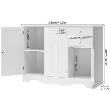 HOMECHO Kommode, Sideboard Weiß Buffetschrank mit 2 Schubladen und 3 Türen