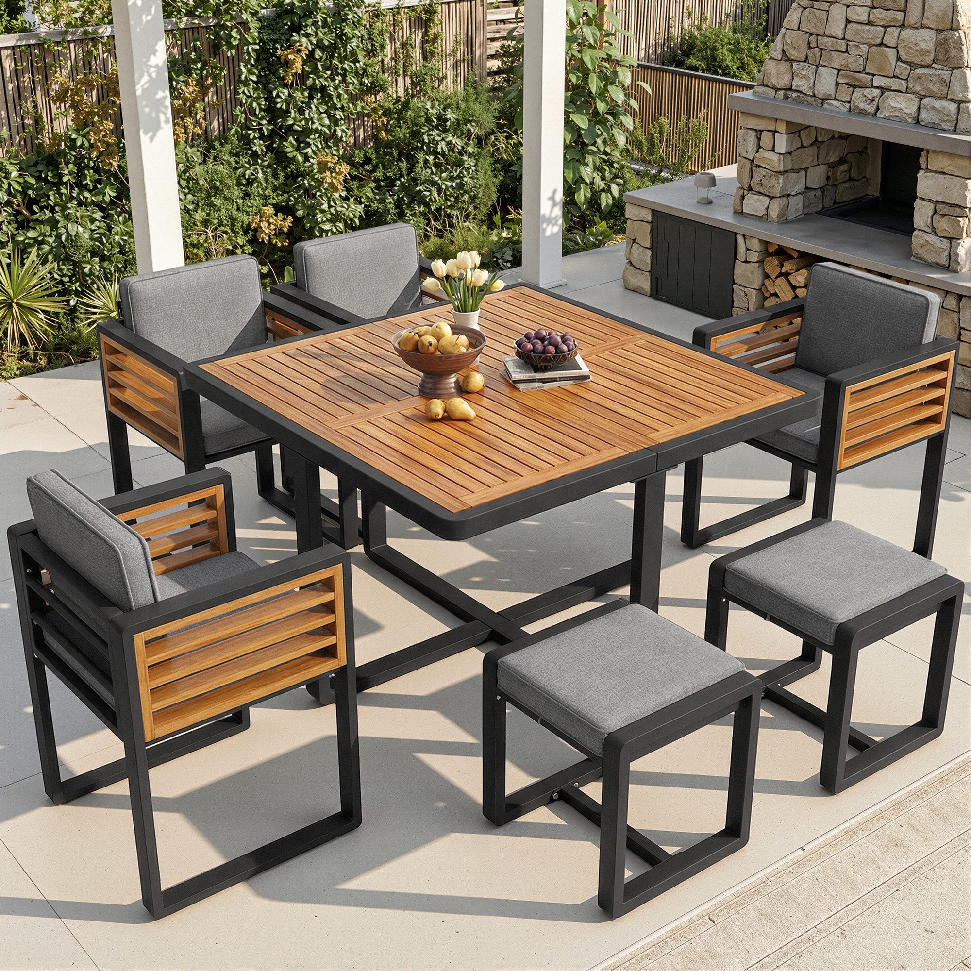 OKWISH Gartenlounge-Set 6er Garten-Essgruppe, (Terrassenmöbel Balkonmöbel Set für 6 Personen, 1-tlg)