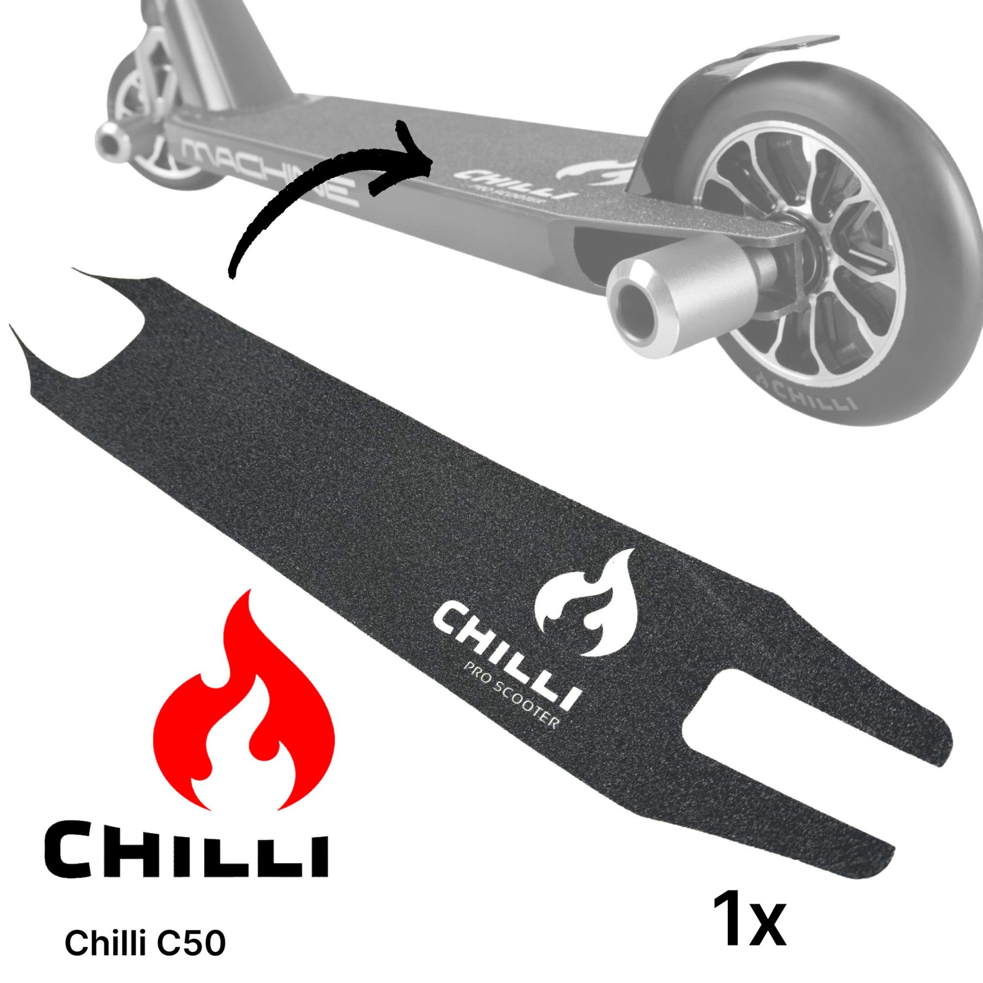 Chilli Pro Scooter Stuntscooter Chilli Pro C50 Stunt-Scooter Griptape Ersatz zugeschnitten Schwarz