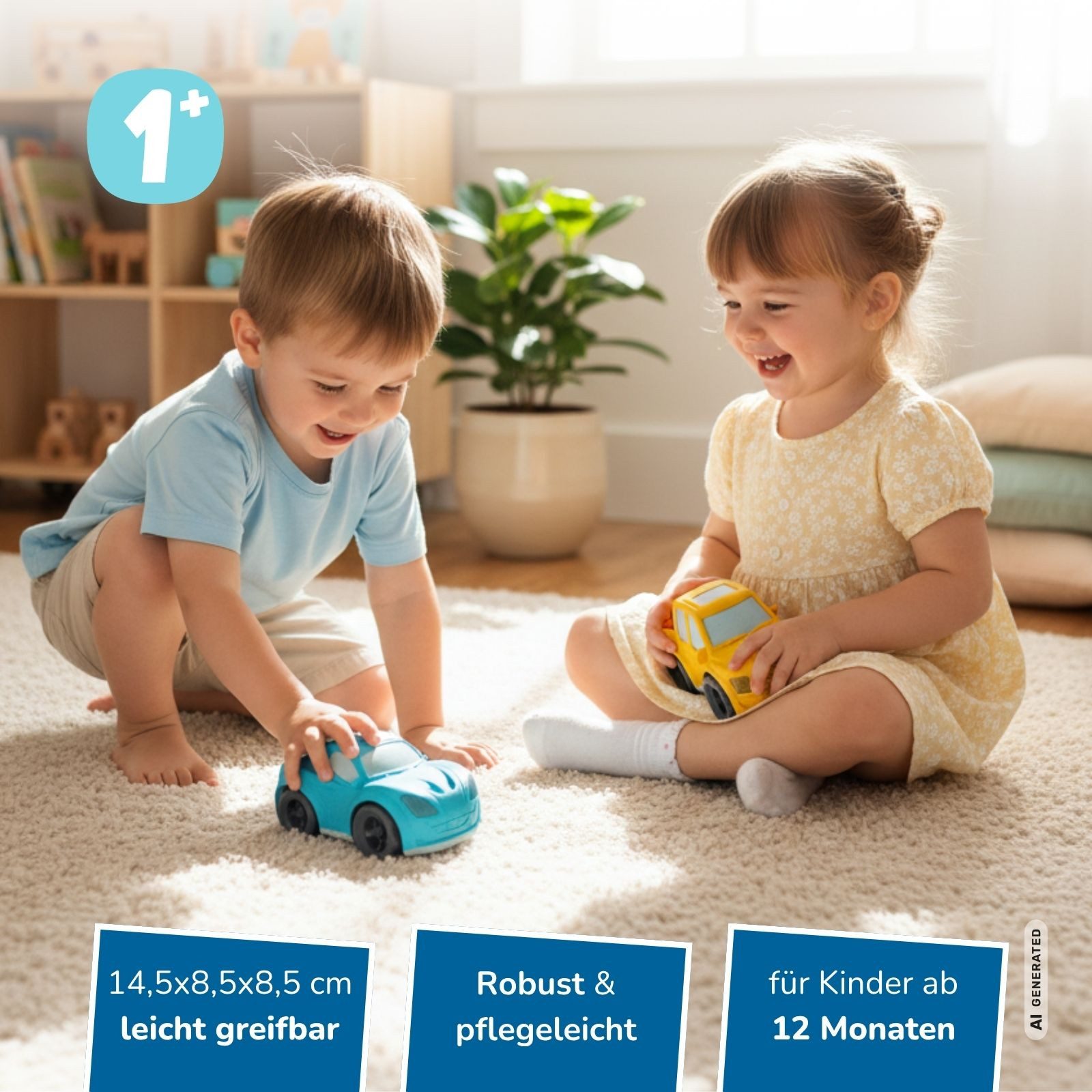 alldoro Spielzeug-Rennwagen kleines Rennauto für Kinder ab 1 Jahr, aus Kunststoff-Weizenstroh-Mix, buntes Spielzeugauto für Kinderzimmer & Sandkasten, zufällige Farbwahl