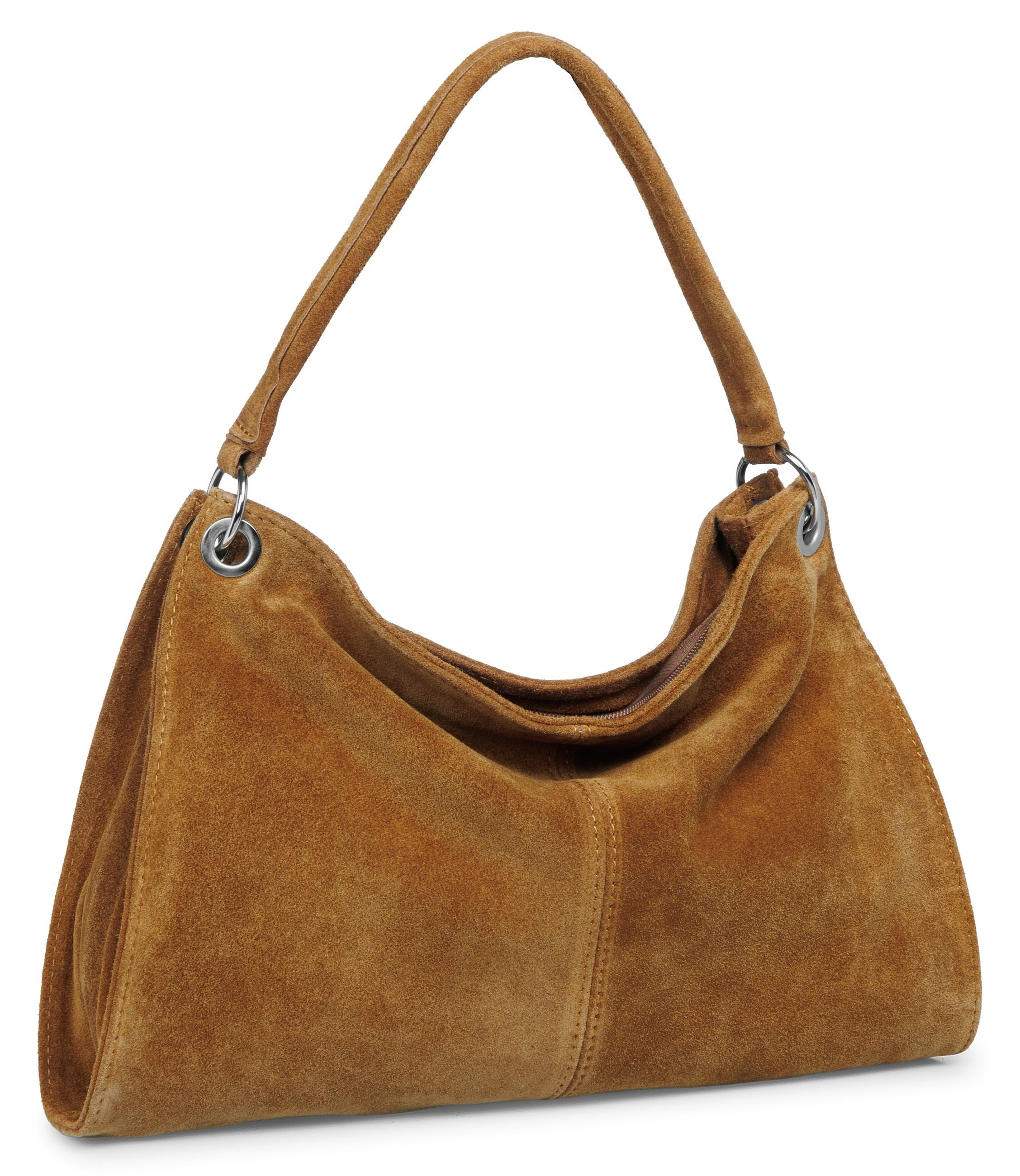 Caspar Schultertasche Damen Veloursleder Handtasche Klassisch - PREMIUM LINE - Modell No.838, 100% italienisches Leder, samtig weich, angenehmer Tragekomfort – Bild 4 von 5