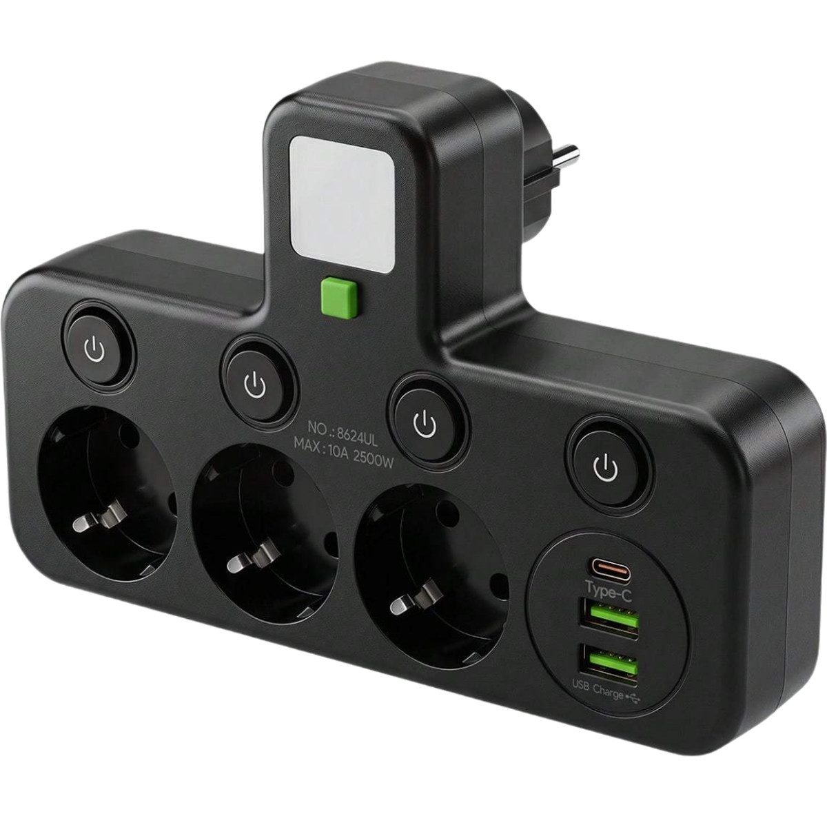 Fyrove Steckdosenleiste mit 3 Fach Steckdosen mit 2 USB & 1 USB-C Steckdosenleiste 3-fach (Wandmontage steckdosenverteiler mit Einzelschaltern, Kindersicherung, Überstrom-, Kurzschluss- und Überhitzungsschutz), Steckerleiste für Büro, Hause, Reisen, küche