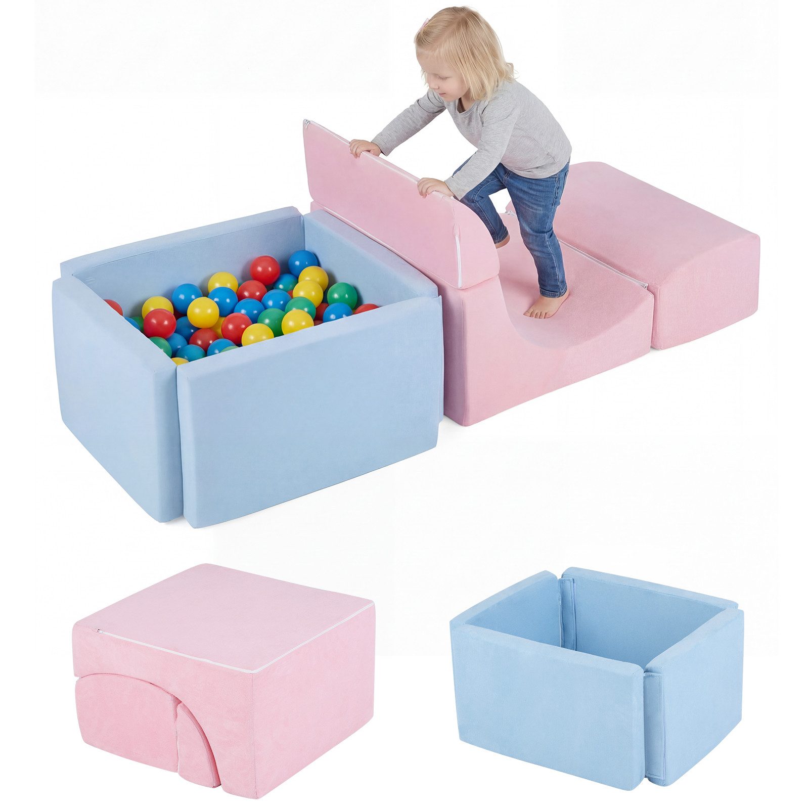 COSTWAY Schaumstoff Bausteine Kinder mit Bällebad Riesenbausteine Spielbausteine