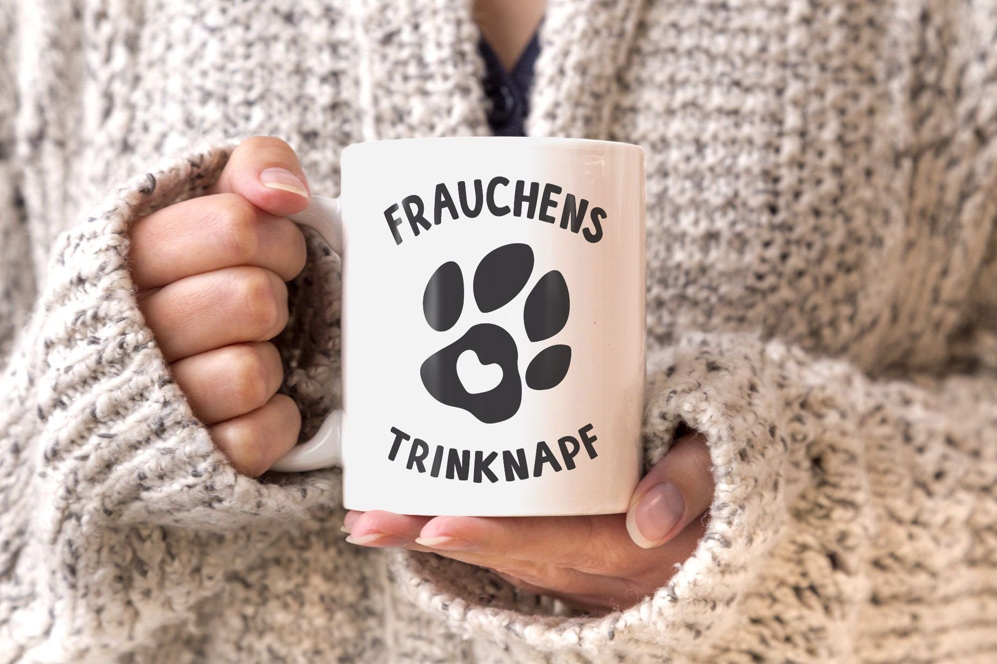 MoonWorks Tasse Kaffee-Tasse Spruch Trinknapf Becher Keramik Frauchens Tasse Hundeliebhaber MoonWorks®, weiß Hundepfote-Motiv Bürotasse