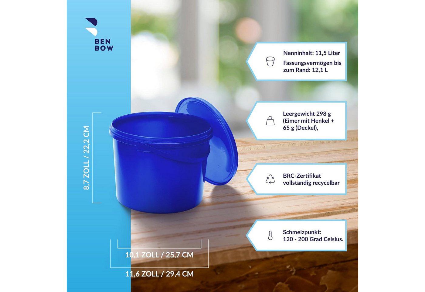 Thumbnail - BENBOW Putzeimer für Lebensmittel, Farben, Chemikalien, (Blau, 100-tlg., 10L)