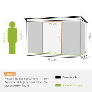 Outsunny Gerätehaus Gartenhaus mit Schiebetür, Fenster, Stahl, BxT: 280x130 cm, (Schuppen, 1 St., Geräteschuppen), für Garten, Dunkelgrün