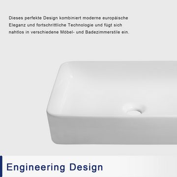 DeerValley Waschbecken Weißes Rechteckiges Keramik-Aufsatzwaschbecken, Modernes luxuriöses rechteckiges Design, Einfache Installation