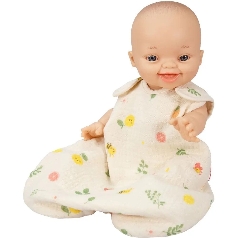 Heless Puppenkleidung Musselin Puppen-Schlafsack ''Freche Früchtchen'', 100 % Bio-Baumwolle