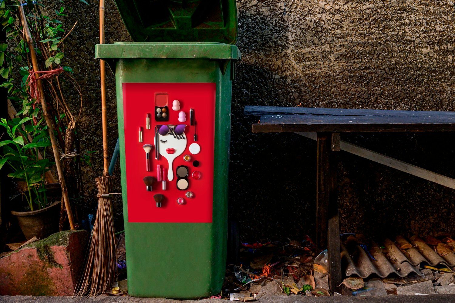Abfalbehälter Wandsticker (1 Weiblicher Spiegel Make-up Mülleimer-aufkleber, von Container, Sticker, umgeben Mülltonne, MuchoWow St),