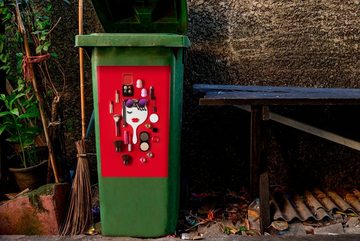 MuchoWow Wandsticker Weiblicher Spiegel umgeben von Make-up (1 St), Mülleimer-aufkleber, Mülltonne, Sticker, Container, Abfalbehälter