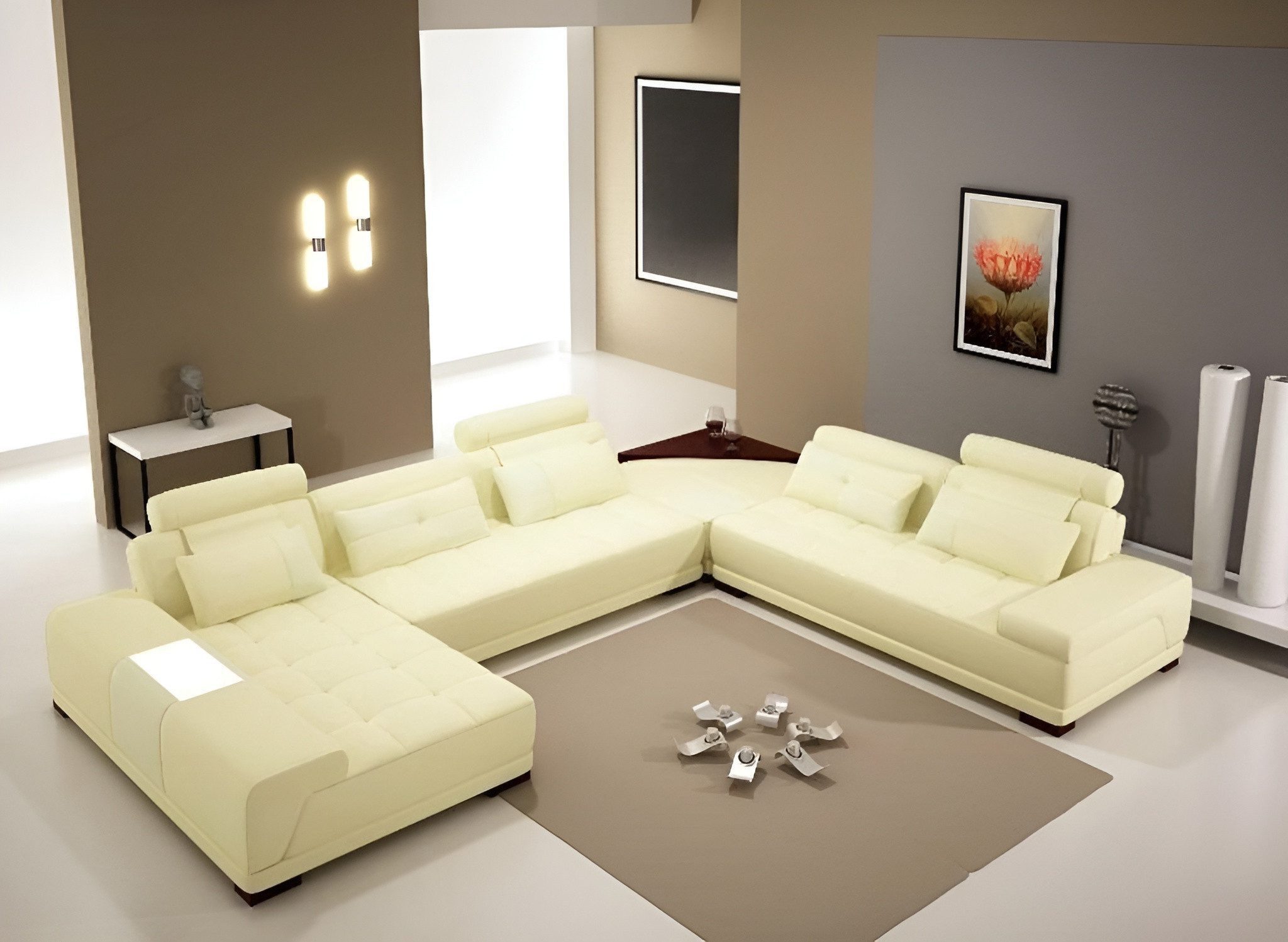JVmoebel Wohnlandschaft Beige Ledersofa mit hohem Sitzkomfort und elegantem Design, Made in Europa