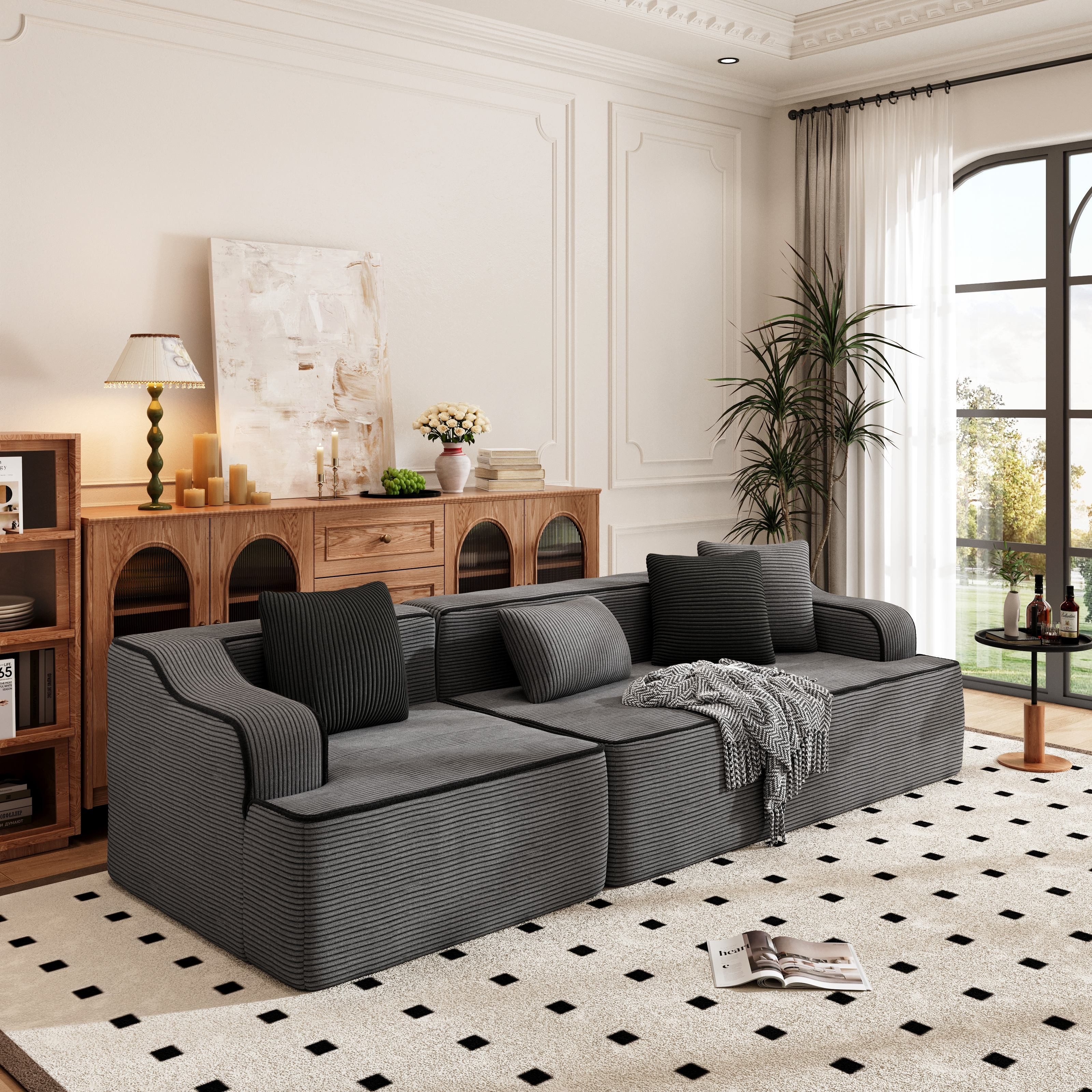 PHI VILLA Ecksofa, Boneless Couch 3-7 Sitzer, L Form Modulares Sofa Wohnzimmer Cord Keine Montage