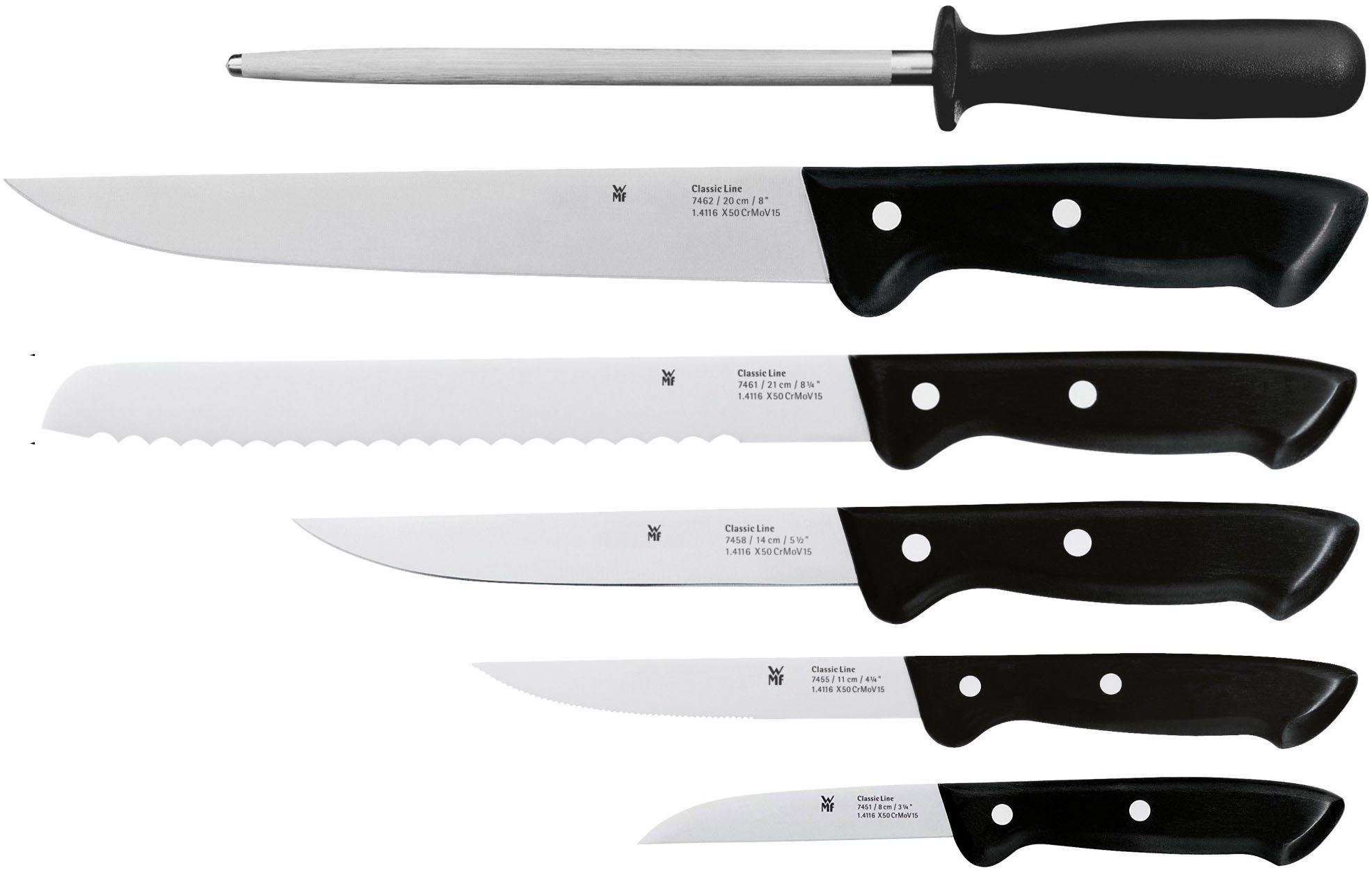 WMF Messerblock Classic Line (7tlg), Messerklingen aus Spezialklingenstahl