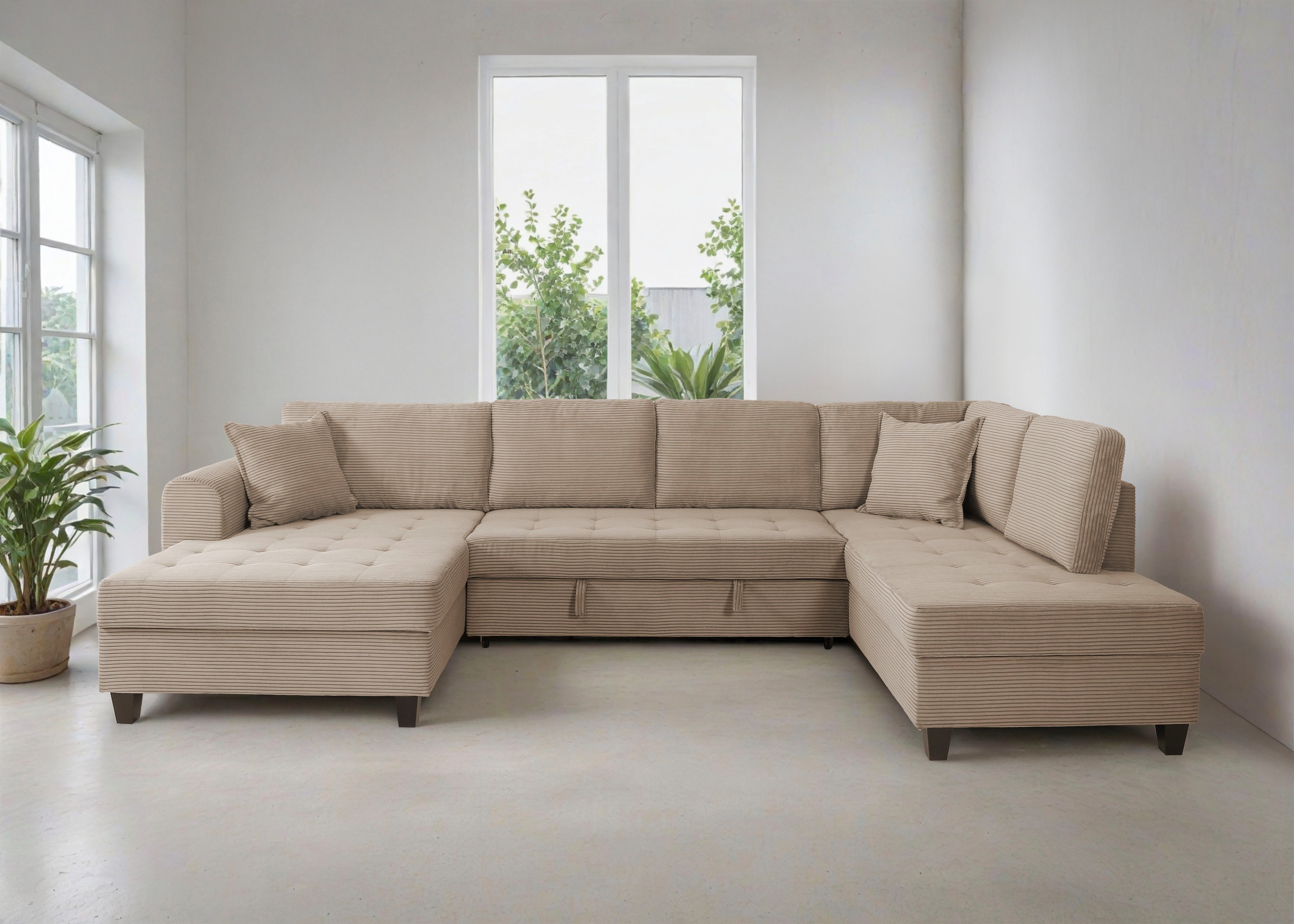OTTO home Wohnlandschaft Moritz U-Form, B: 324 cm, mit Schlaffunktion, Bettkasten & Zierkissen