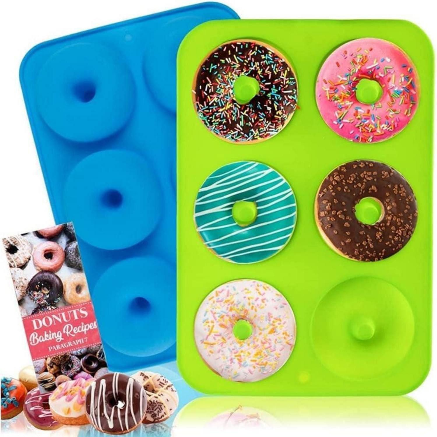 LuxusKollektion Donutform Silikon Backform Donuts 2er Set 6 Fächer Hitzebeständig Blau Grün