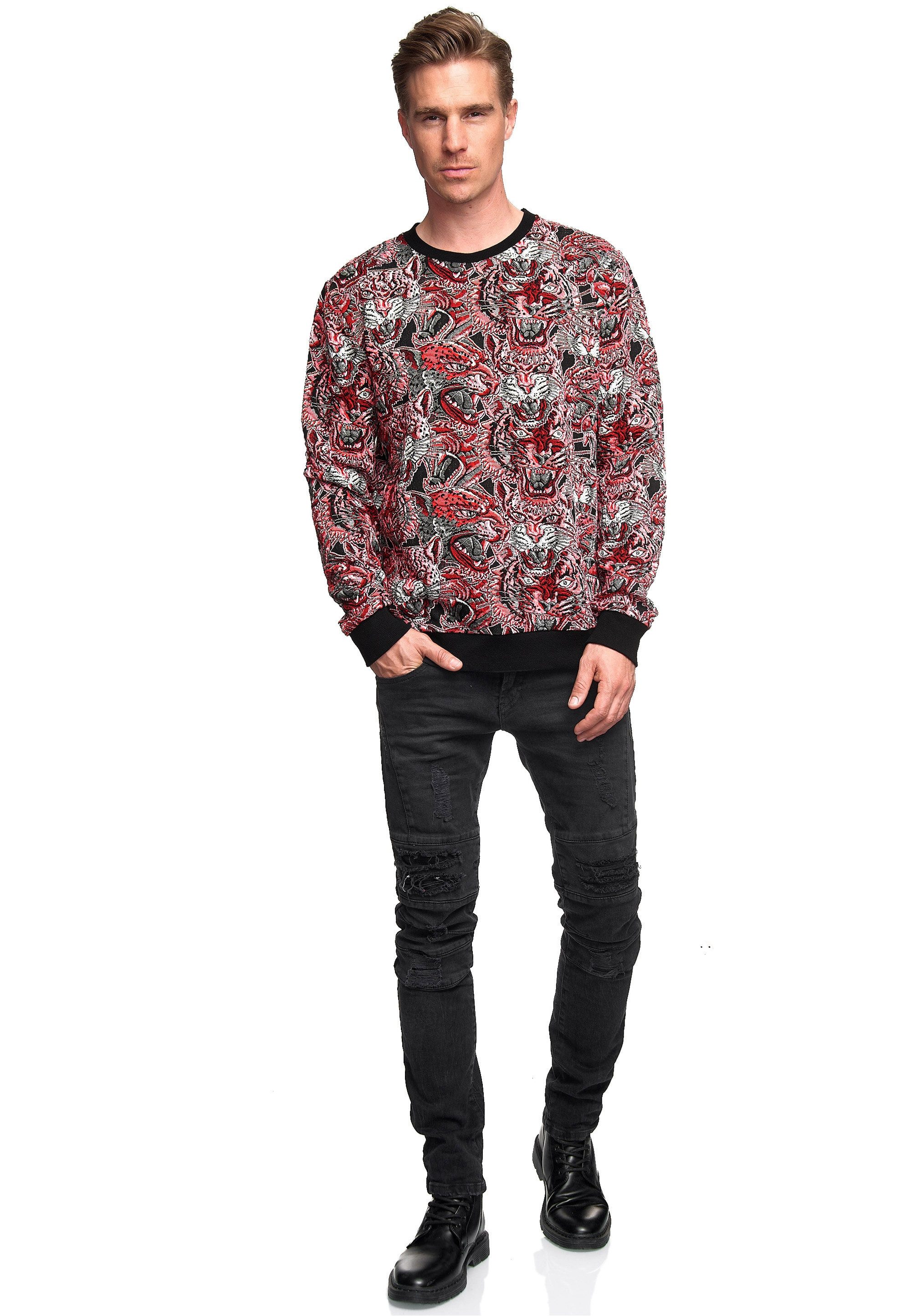 Sweatshirt Red Tiger in Jacquard