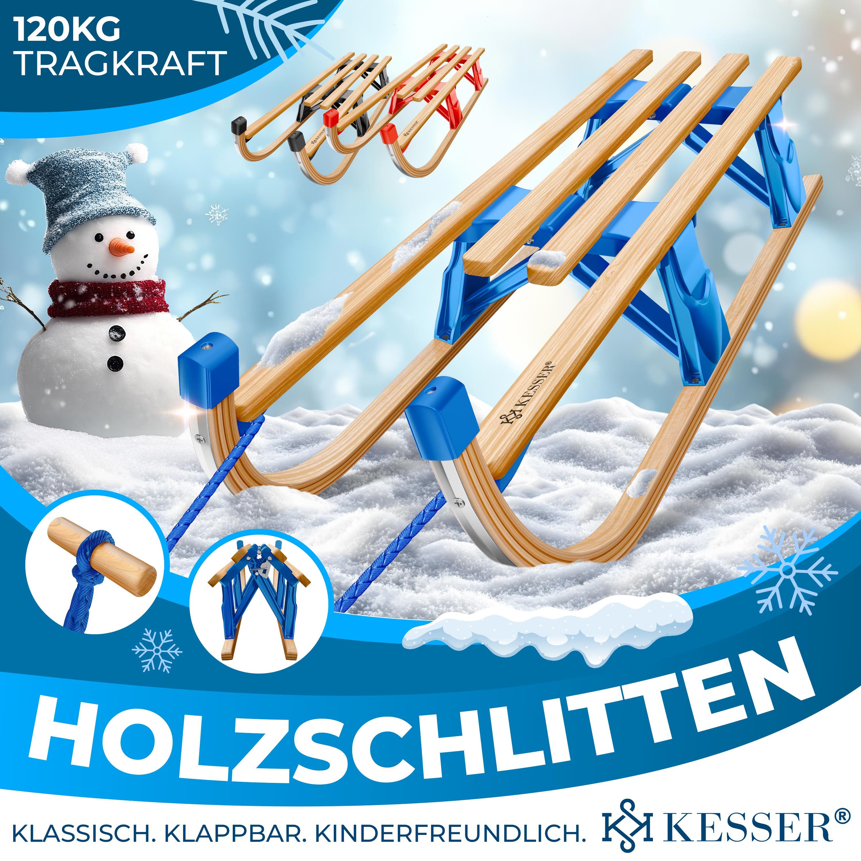 KESSER Schlitten, Holzschlitten Premium Kinderschlitten Faltschlitten max. bis 120kg