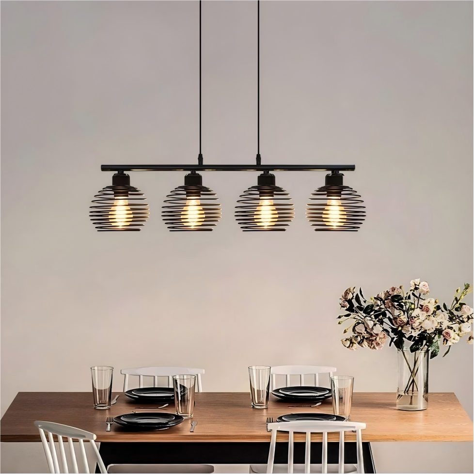 ZMH LED Pendelleuchte Esszimmer E27 Pendellampe Vintage aus Eisen Retro Hängelampe 120cm, Esstisch-Pendelleuchte mit vier Käfigkugeln, LED wechselbar, Industrial Pendellampe Einfach die Höhe zu verstellen