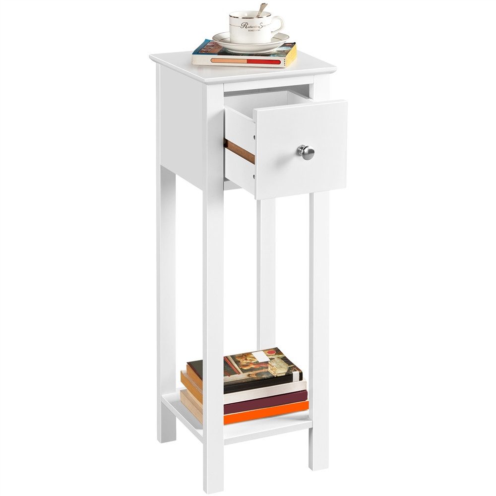 Yaheetech Nachttisch Schmaler Sofatisch (1-St), Beistelltisch mit Schublade und offener Ablage, 25 × 25 × 70 cm