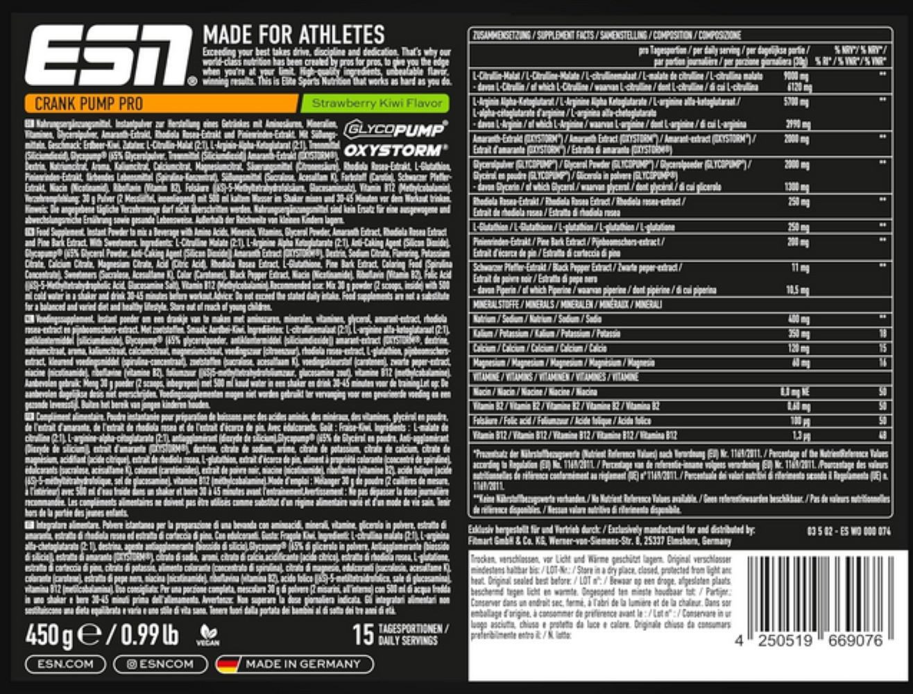 ESN ESN Pump Booster Crank Pump Pro 450g Pulver, Enthält Creatinol-O-Phosphat & Glycerin