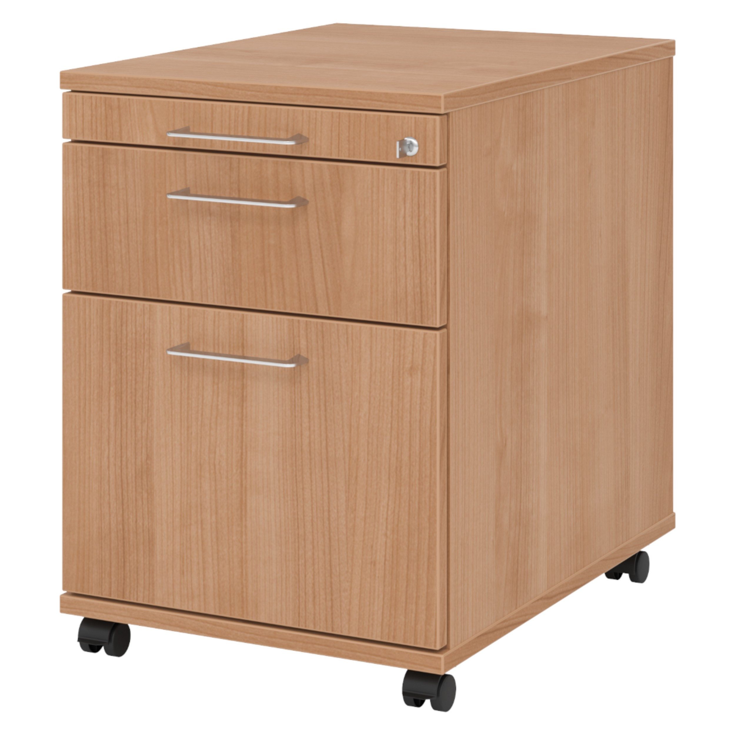 bümö Rollcontainer office Bürocontainer - mit Hängeregistratur, Dekor: Nussbaum mit Bügelgriff (Metall)