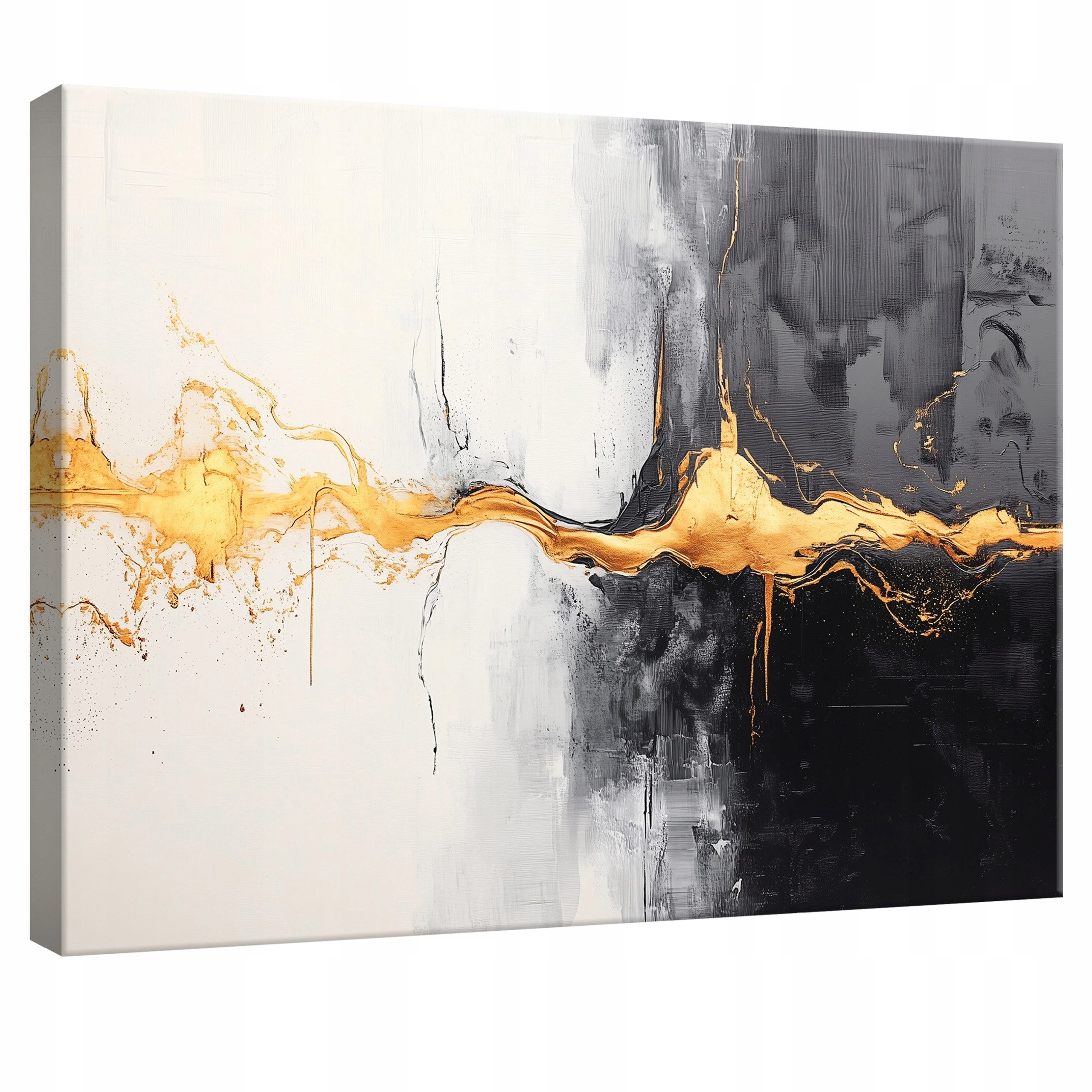Wallarena Leinwandbild Abstraktion in Grau im modernen Stil für Wohnzimmer, Abstrakt (1 St), mit goldfarbenem Band mit Holzrahmen Wandfertig montiert 60x40cm