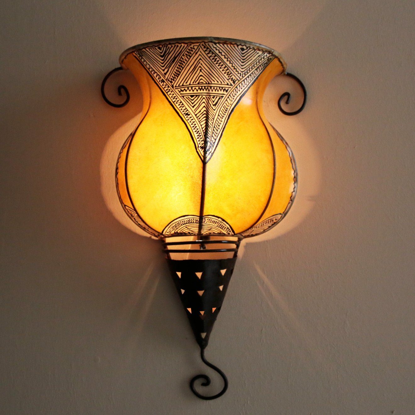 l-artisan Wandleuchte, Marokkanische Leder Wandlampe, Orientalische Wandschirm GEDIRA, ohne Leuchtmittel Gelb