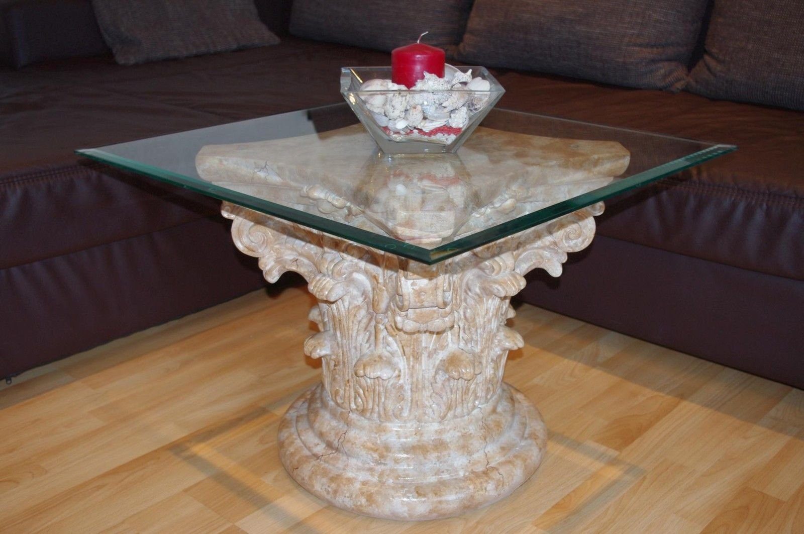 Antikes Wohndesign Couchtisch Marmortisch Couchtisch Beistelltisch Wohnzimmertisch Glastisch 70cm x