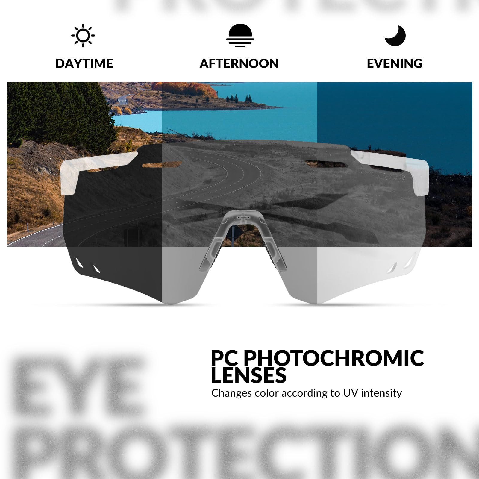 ROCKBROS Fahrradbrille Sportbrille Herren Damen Fahrrad MTB Rennrad Outdoor TR90 Rahmen, selbsttönend, UV400 Schutz, verstellbare Nasenpads, leicht