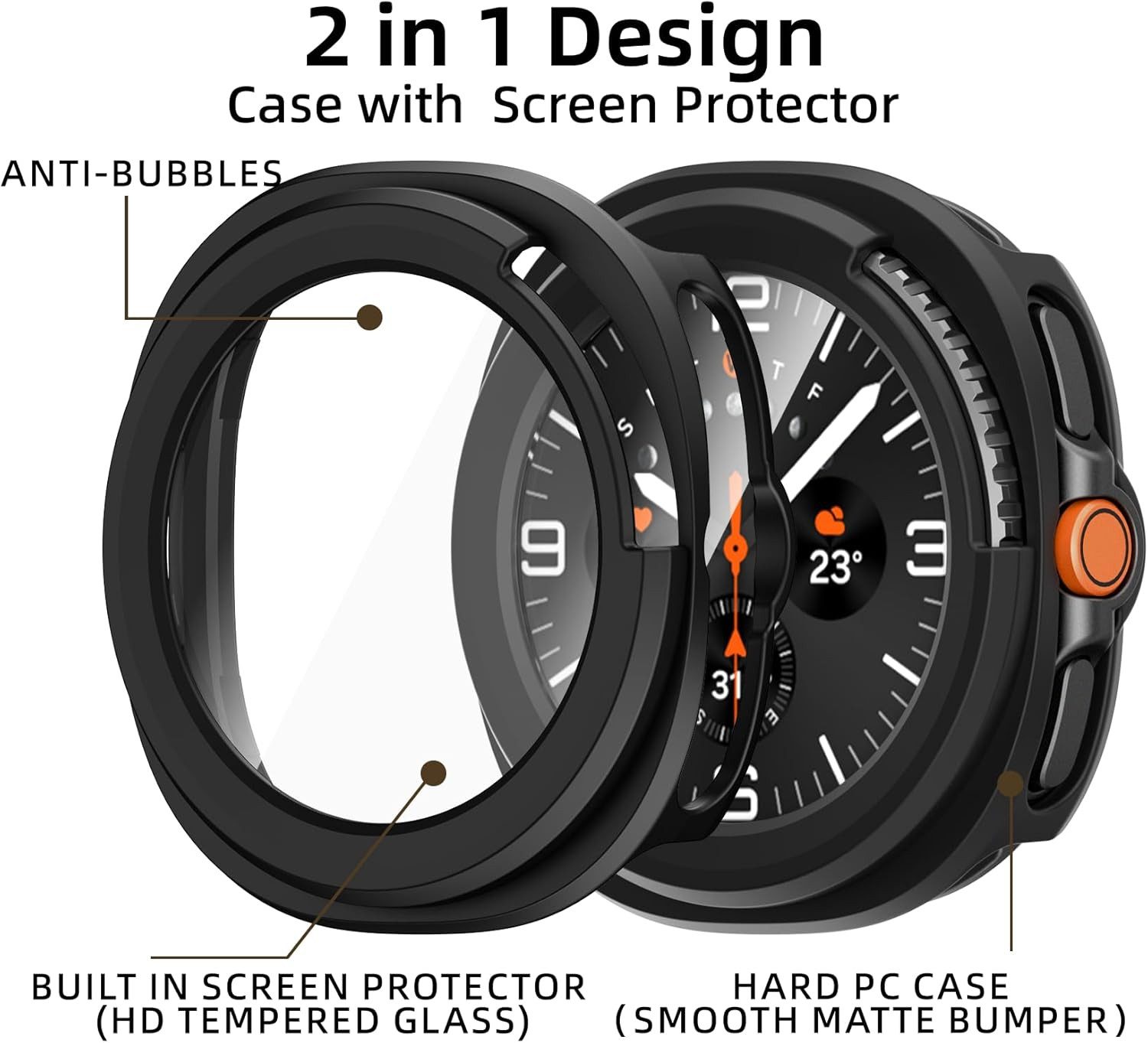 MSM Smartwatch-Hülle Hülle für Samsung Galaxy Watch 8 Classic 46mm Schutzglas Panzerfolie