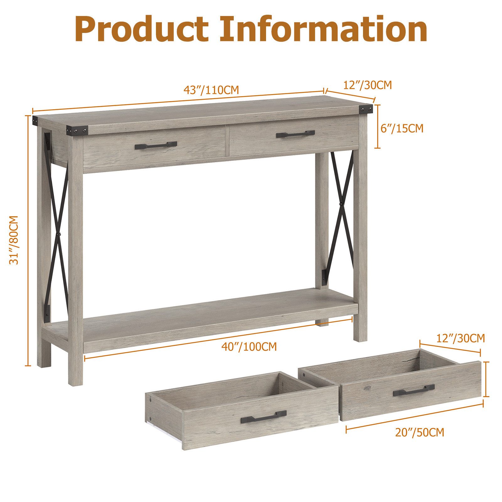 GarveeMore Konsolentisch,Beistelltisch mit 2 Schubladen und 1 regal,110x30x günstig online kaufen