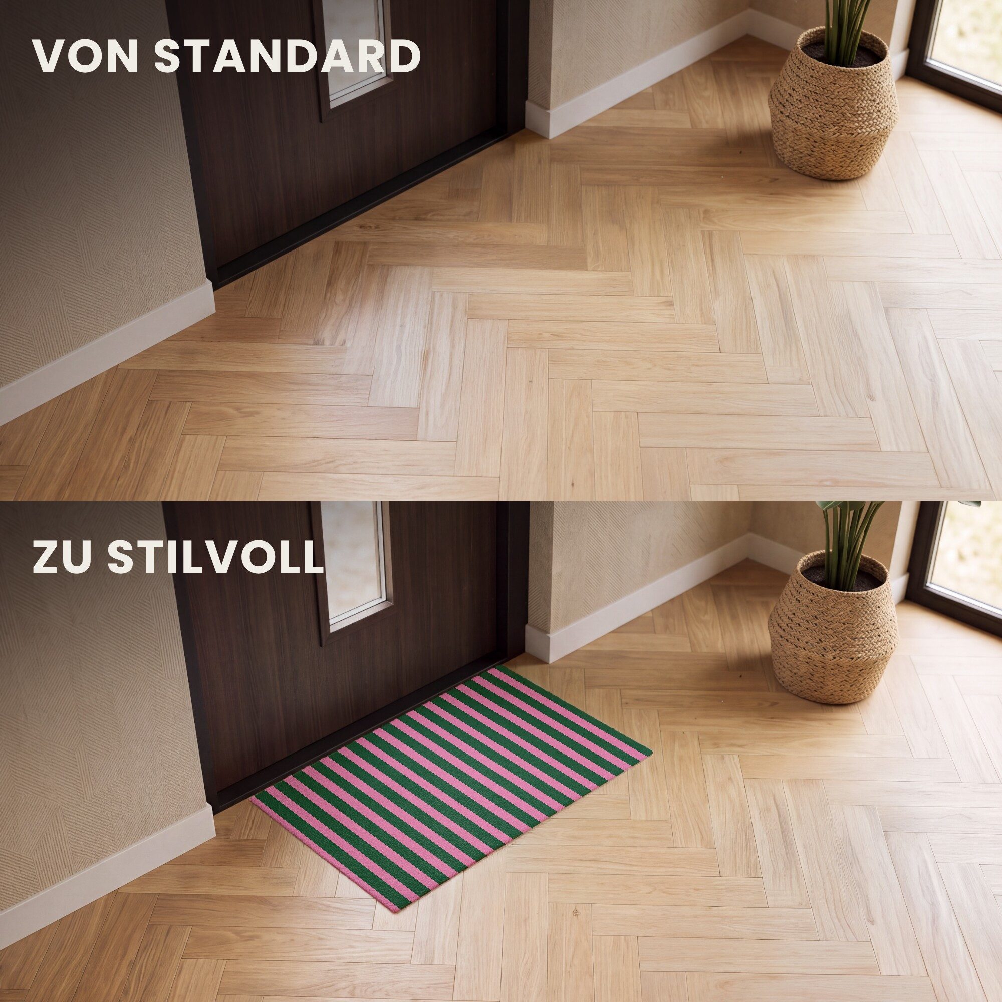 MuchoWow Fußmatte Vertikale Streifen - Grün - Rosa, Rechteckig, innen Schmutzfangmatte, Tür, Schmutzfänger Flur, Teppich 60x40 cm – Bild 3 von 5