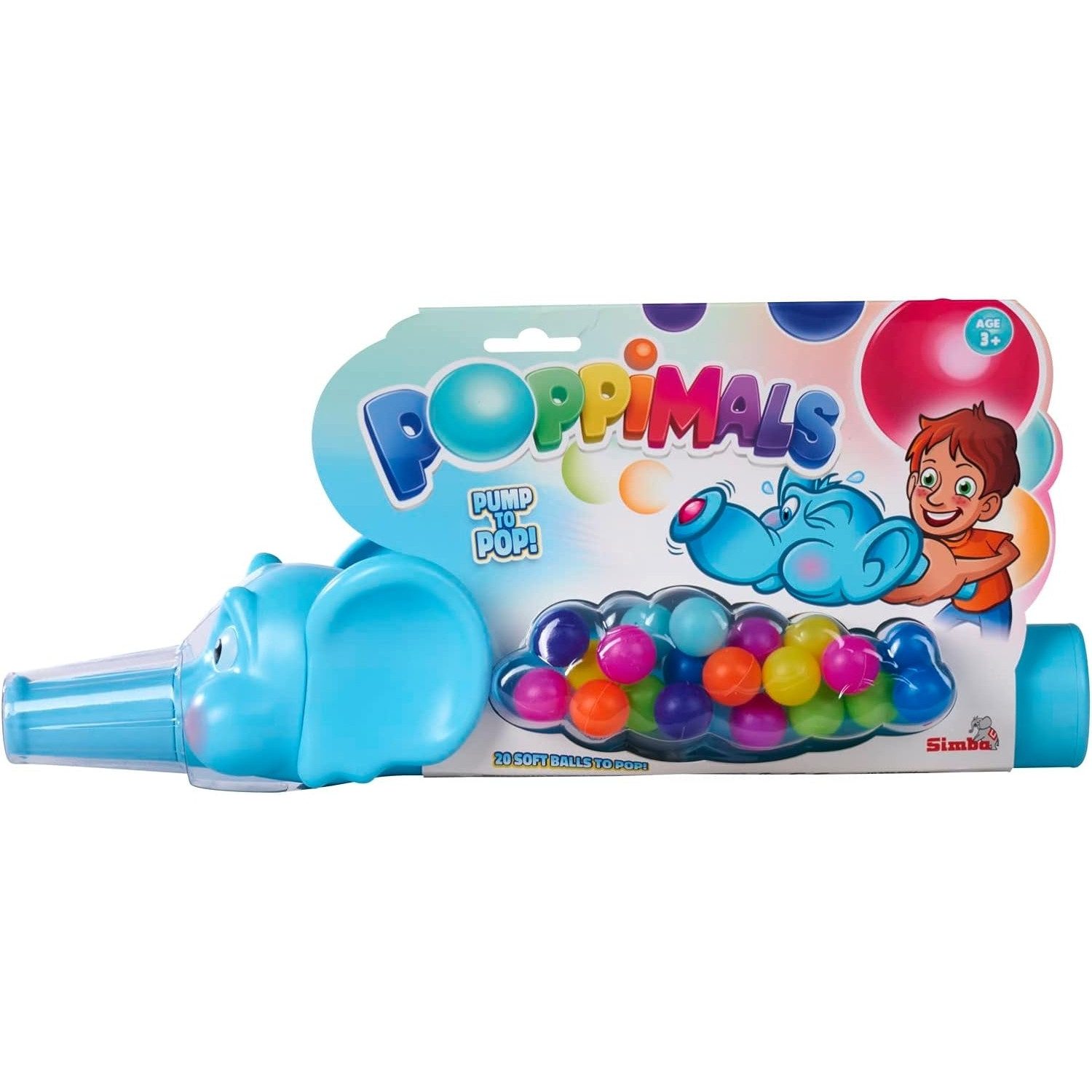 SIMBA Spielball Simba Poppimals Elefant Ballkanone (35 cm) mit 20 bunten Bällen, mit