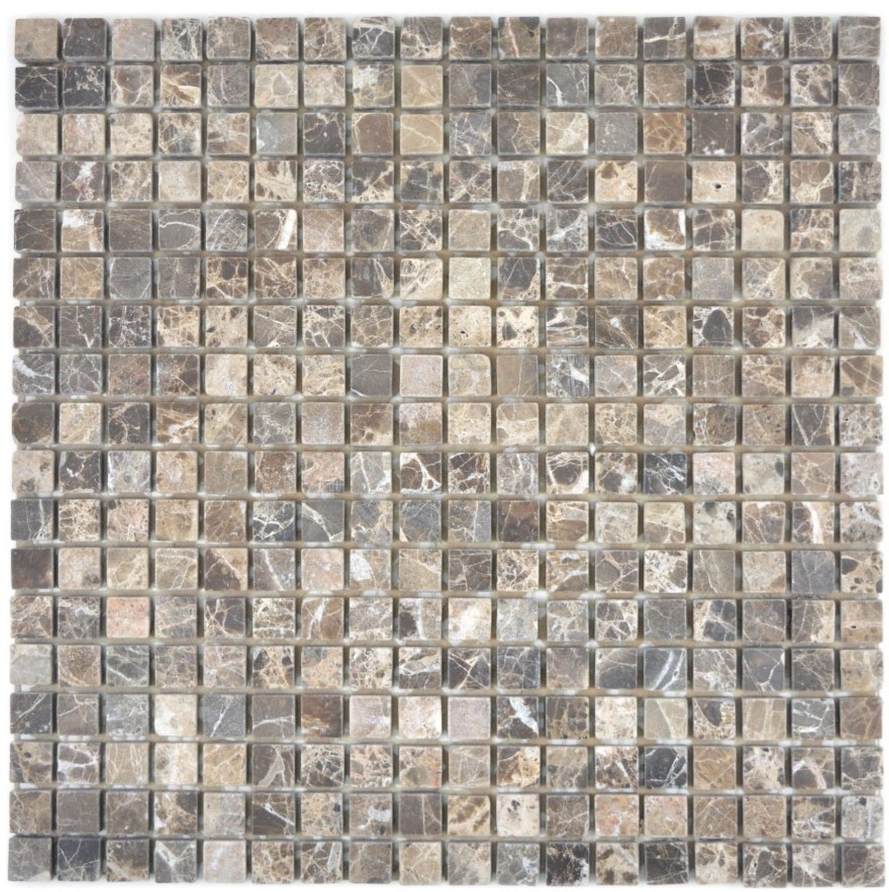 Mosani Bodenfliese Marmor Mosaik Fliese Naturstein hellbeige dunkelbraun mini Quadrat
