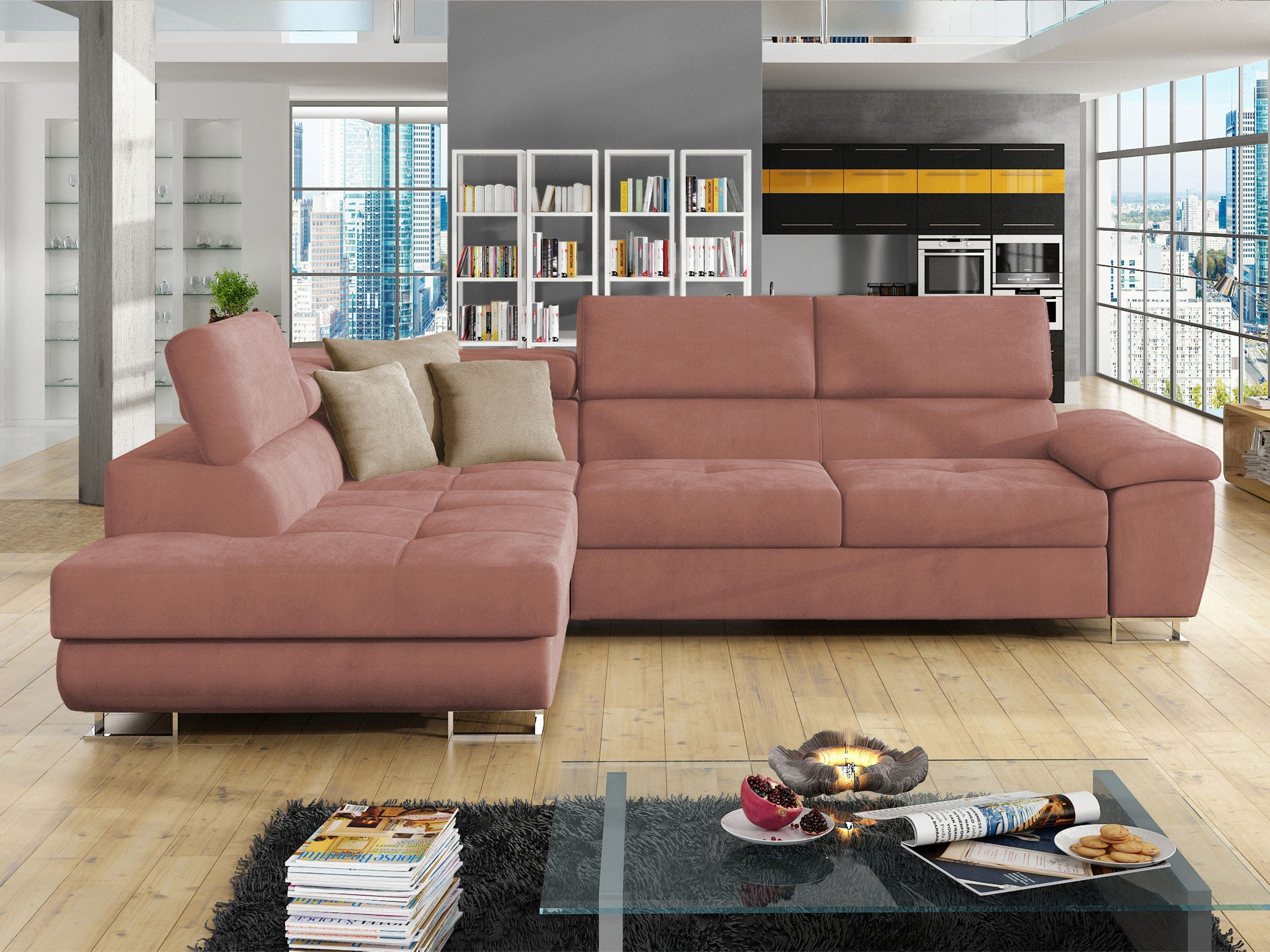 MIRJAN24 Ecksofa Cotere, mit Schlaffunktion und Bettkasten, Polsterecke mit Einstellbare Kopfstützen, L-Form Sofa