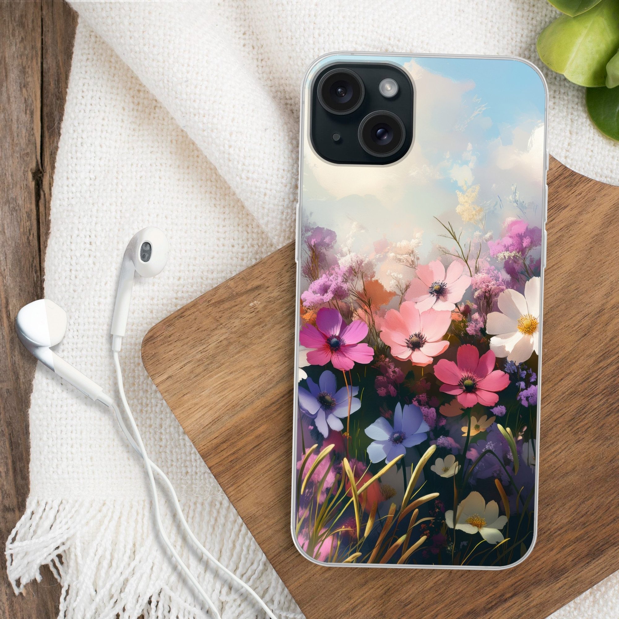 MuchoWow Handyhülle für Apple iPhone 15 Plus Blumen - Bunt - Blühend, Smartphone-Bumper, Print, Handy Schutzhülle Dünn