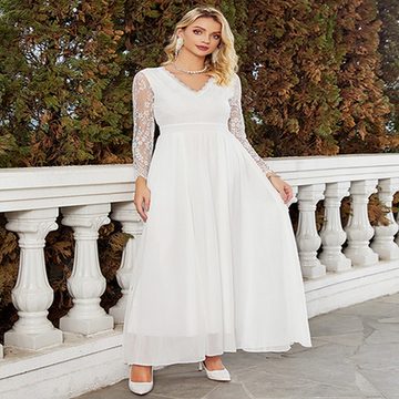 RUZU UG Abendkleid Cocktailkleid Schlankes Hochzeitskleid Spitze V-Ausschnitt Modekleid