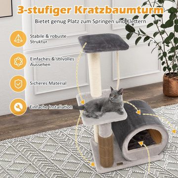KOMFOTTEU Kratzbaum Kratzbaumturm, mit Sisal-Kratzsäule & Pflegebürste & Katzenhaus, 93cm
