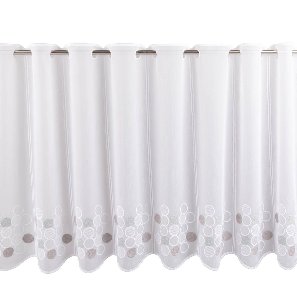 SCHÖNER LEBEN. Stoff Scheibengardinen Meterware nähfrei Voile Stickerei Kreise grün 60cm, bestickt,pflegeleicht