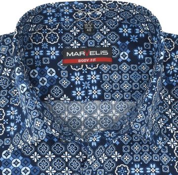 MARVELIS Businesshemd Businesshemd - Body Fit - ELA - Muster - Blau Allover-Print