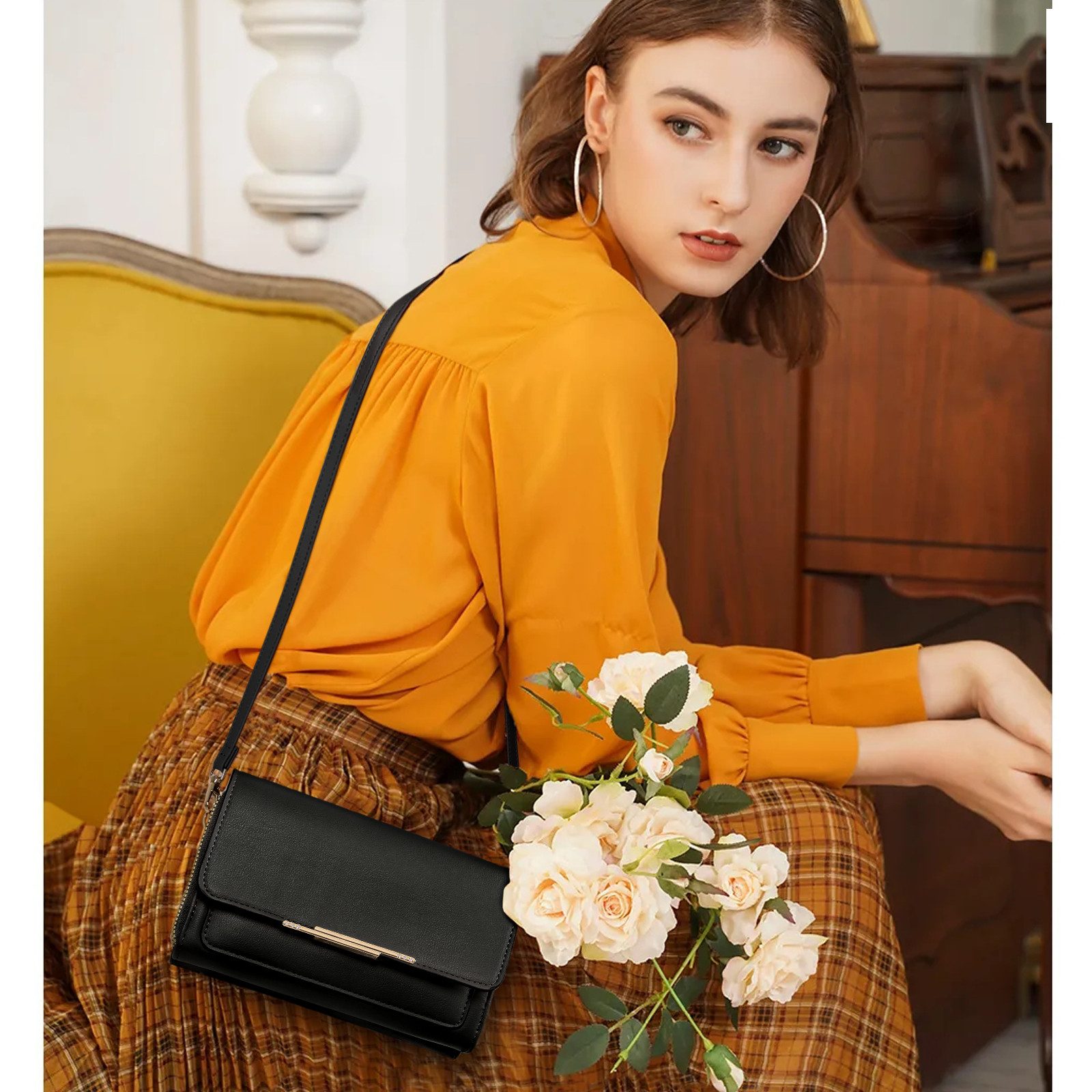 TAN.TOMI Umhängetasche Klein Damen Handy Umhängetasche, Handytasche zum Umhängen, Crossbody Schultertasche mit Kartenschlitz Verstellbar Schultergurt