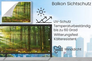 MuchoWow Balkonsichtschutz Sonne - Wald - Bäume - Natur - Herbst (1-St) Balkonbanner, Sichtschutz für den Balkon, Robustes und wetterfest