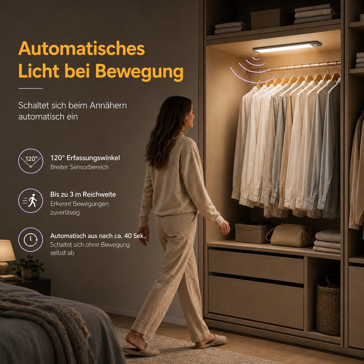 ANYSUN LED Unterbauleuchte Schrankbeleuchtung Kabellos mit Bewegungsmelder und Lichtsensor, 23cm LED Leiste mit 900 mah Wiederaufladbarer Akku Farbwechsler, Warmweiß, Kaltweiß, Neutralweiß, 6000K 4000K 3000K Dimmbar Nachtlicht für Treppenbeleuchtung und Kueche