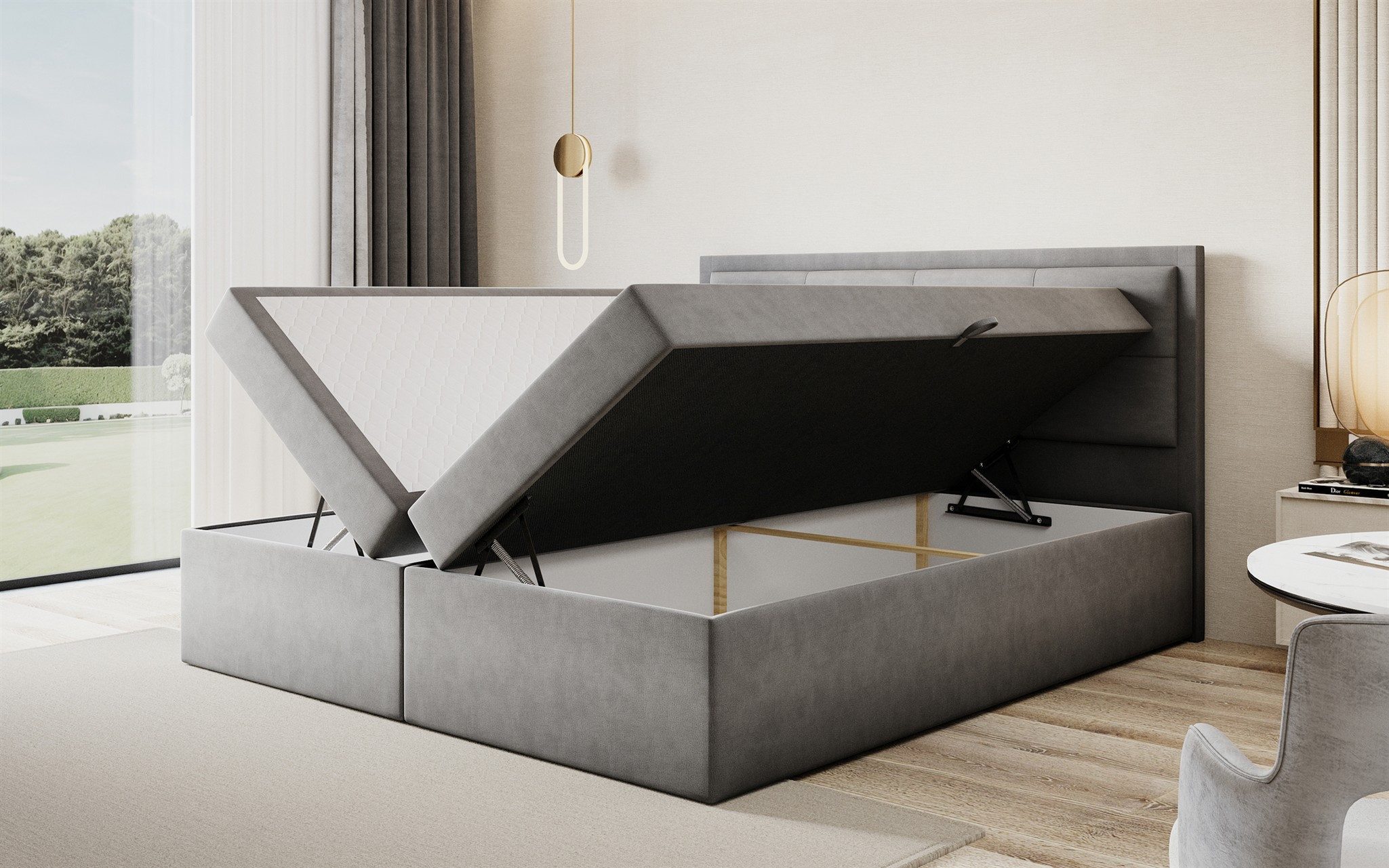 Fun Möbel Boxbett Schlafzimmerbett DEGNA Überlänge Stoff Gerra (220 cm, erhältlich auch in der Länge 200cm), Inkl. 2 x Bettkasten und Topper
