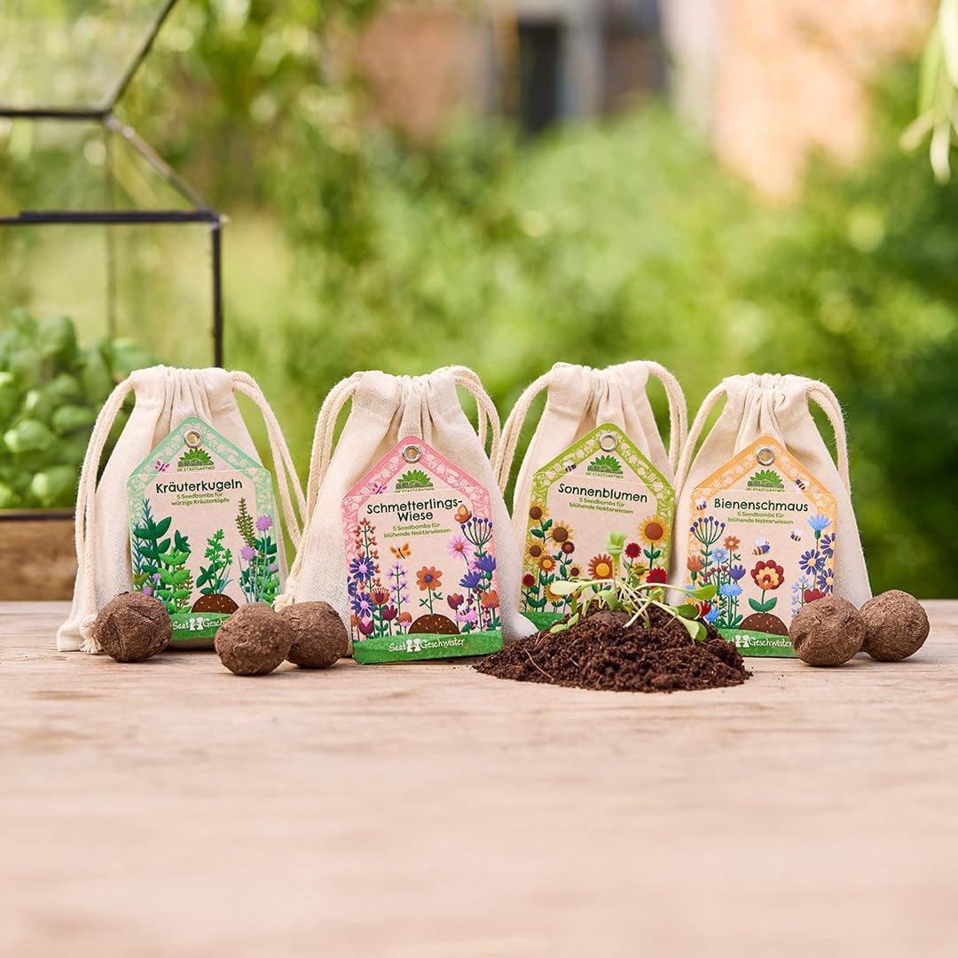Blumensamen 5 Saatkugeln im Baumwollsäckchen, Tolles Garten-Geschenk