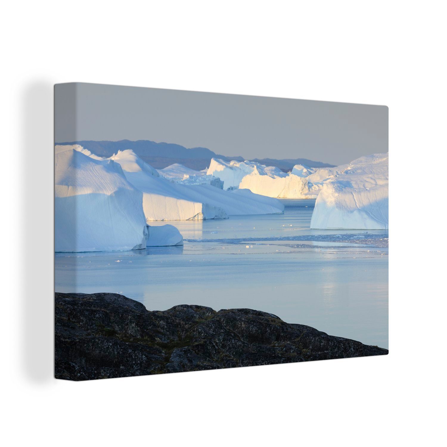 OneMillionCanvasses® Leinwandbild Eisberge am Wandbild Leinwandbilder, Aufhängefertig, Ilulissat 30x20 Jsfjord aus, St), (1 Grönland Wanddeko, in cm von