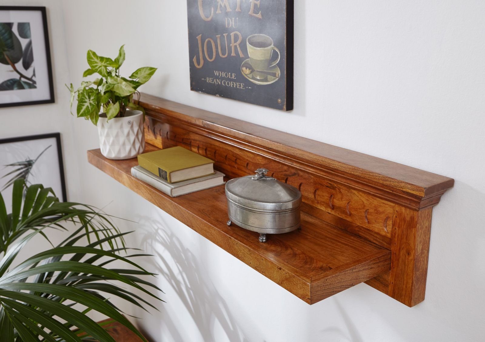 Massivmoebel24 Wandregal, 1-tlg., Wandregal Akazie 124x22x24 honig lackiert günstig online kaufen