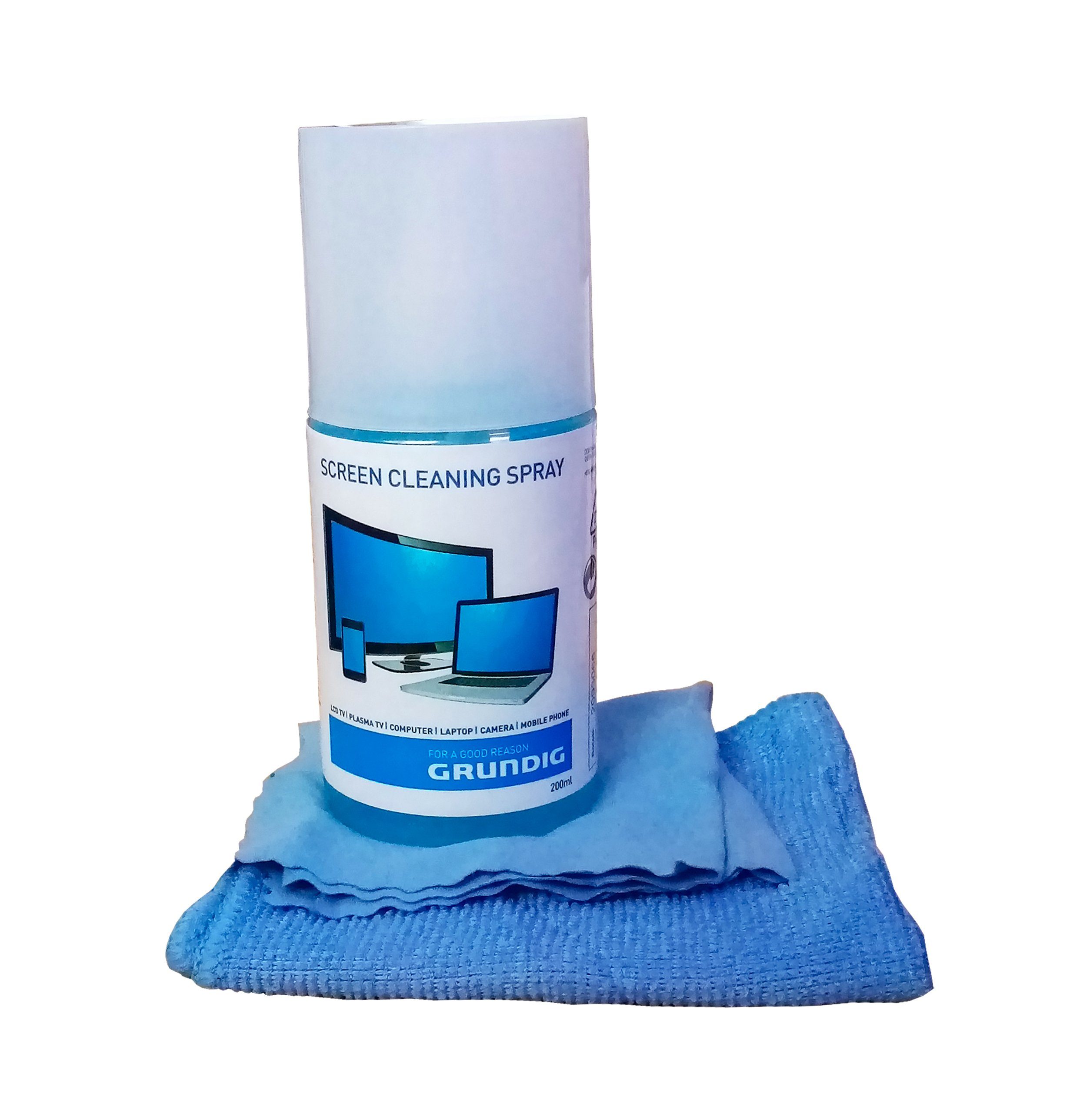 Grundig BILDSCHIRM REINIGER 200ml 2x Microfasertuch Spray Monitor Display 60 Bildschirmreinigungstuch (Bildschirmreiniger LCD-TV Plasma-TV Komputer PC Laptop Tuch)