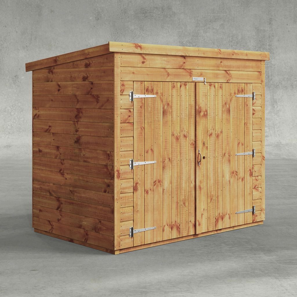 Powersheds Gerätehaus Fahrradschuppen mit Pultdach aus Nut- und Feder Vollholz, BxT: 180x120 cm, (Polyester-verstärkte Dachpappe, gehärtetes Glas, hochwertiges Holz), Hochwertiges Holz